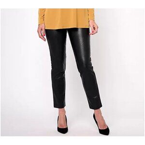 Susan Graver Regular Faux Leather Pull On Pants Size 2 Black NEW